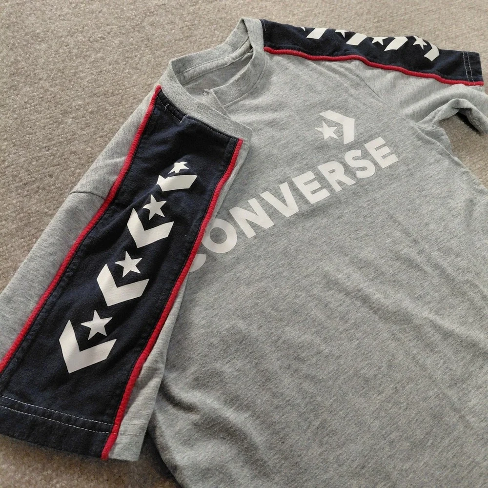 Converse All Star Shirt Boys Large Gray Chevron Graphic Tee Shirt Casual 12-13yr
